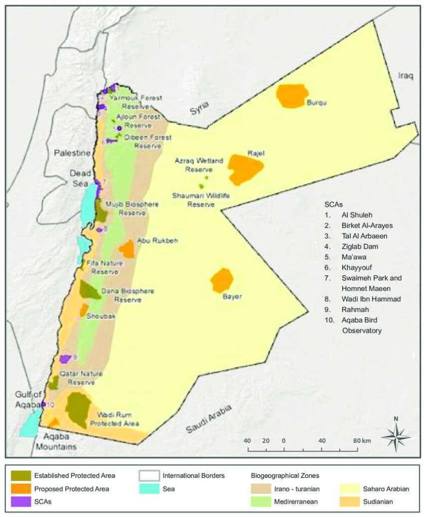 Mapa Obszarów Chronionych w Jordanii