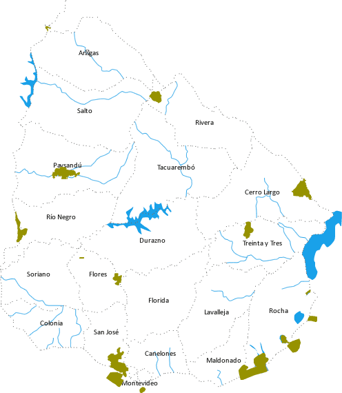 Mapa obszarów chronionych i parków narodowych Urugwaju