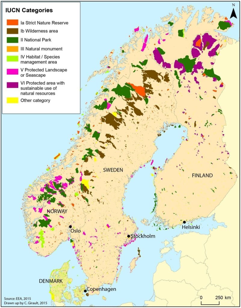 Mapa parków narodowych Finlandii i obszarów chronionych