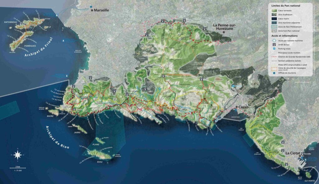 Mapa Parku Narodowego Calanques