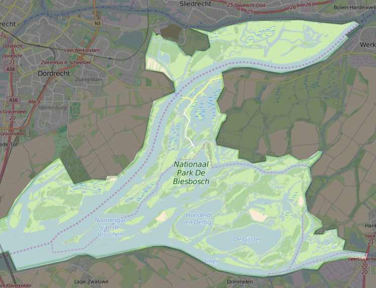 Mapa Parku Narodowego De Biesbosch, Niderlandy